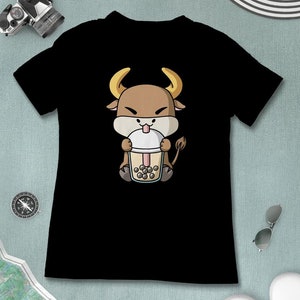 Year of the Ox, Chinese Zodiac, Lunar New Year T-Shirt, Funny Boba Milk Tea Shirt, Bubble Tea, Kawaii Japanese Anime