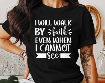 T-shirt Walk by Faith, T-shirt chrétien, T-shirt Jésus, T-shirt religieux, Chemise versets bibliques, Chemise foi, Chemise Dieu, Cadeau pour chrétiens