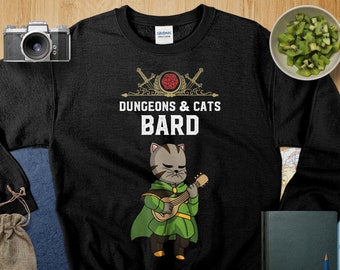 Dungeons and Cats Bard Shirt DND Inspired Gift D&D fans Tabletop D20 Dice RPG Dragons Gamers T-Shirt