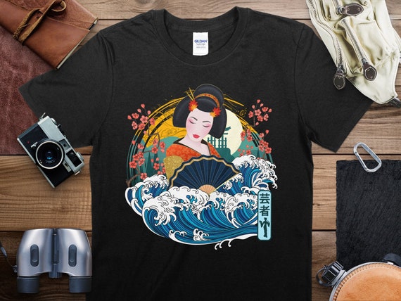 Japanese Geisha Art T-shirt, Vintage Style Cultural Tee