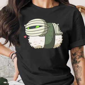 Cute Sushi Halloween Mummy T-Shirt, Japanese Anime Gift, Kawaii Anime Sushi Shirt, Cute Japan Manga Art