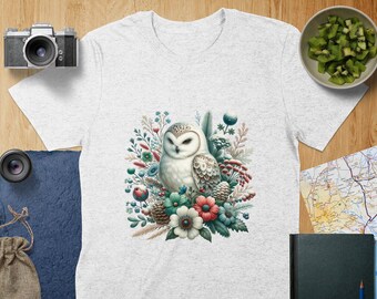 Búho nival Búho nival Camiseta floral de invierno Regalo para amantes de las aves Hermosa camiseta para observar aves Camiseta con arte de búho Inspirada en la naturaleza
