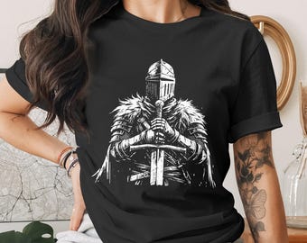 Dark Knight T-Shirt, Medieval Knight Shirt, Fantasy Warrior Tee, Gothic Armor Graphic Tee, Warrior Gift for Gamers, RPG Lover Shirt