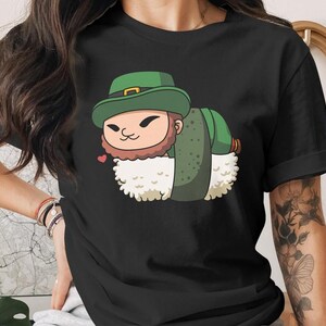 Cute Sushi St. Patricks Day Leprechaun T-Shirt, Japanese Anime Gift, Kawaii Anime Sushi Shirt, Cute Japan Manga Art