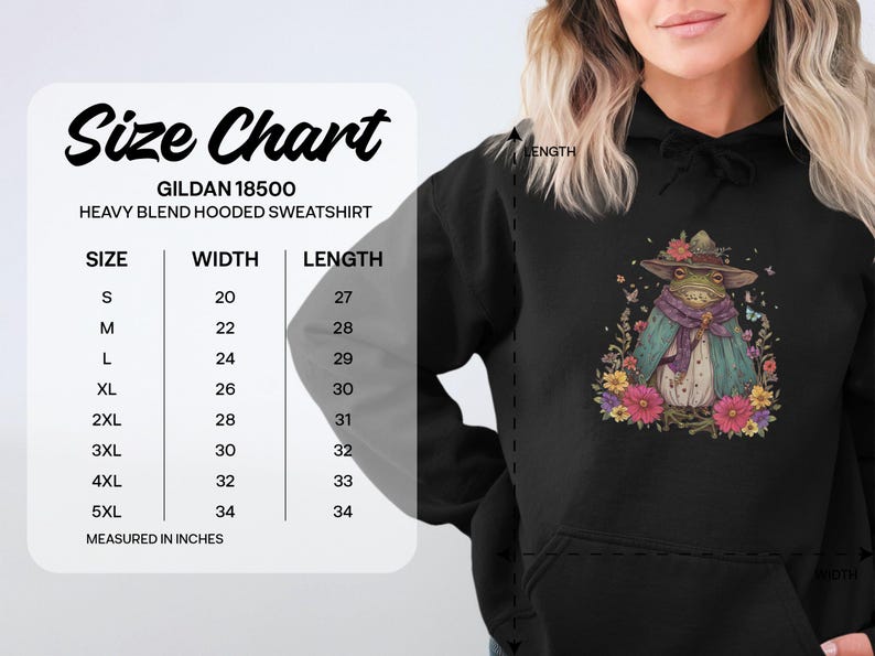 Cute Frog in Witch Hat with Flowers Hoodie, Cozy Hooded Sweatshirt, Whimsical Animal Art Pullover for Women Men, Gifts for Frog Lovers