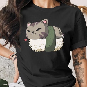 Cute Sushi Cat T-Shirt, Japanese Anime Gift, Kawaii Anime Sushi Shirt, Cute Japan Manga Art