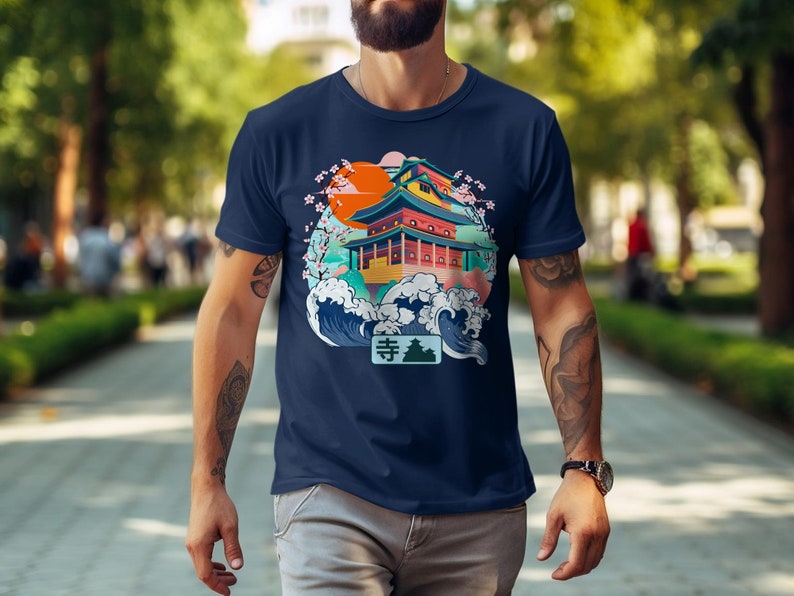 Vibrant Japanese Temple Art T-Shirt, Colorful Aesthetic Tee, Cultural Heritage, Unisex Graphic Shirt, Gift for Travel Lovers image 3