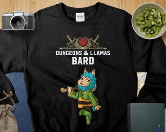 Dungeons and Llamas Bard Shirt DND Inspired Gift D&D fans Tabletop D20 Dice RPG Dragons Gamers T-Shirt