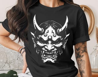 Japanese Hannya Mask T-Shirt | Oni Demon Tee | Traditional Japan Art Shirt | Folklore Gift | Edgy Grunge Apparel | Tattoo Style Graphic Top