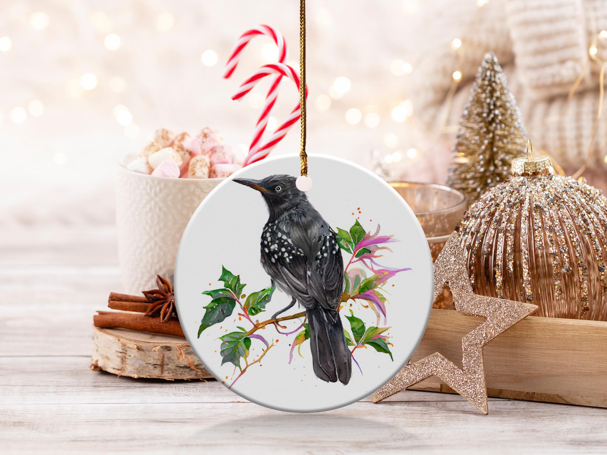 momorin水彩画 鳥とクリスマスオーナメント　値段は※900円です 水彩画のムクドリの鳥のオーナメント、鳥好きの方へのギフト、ユニーク