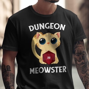 Dungeon Meowster Cute RPG Cat T-Shirt Dungeons Tabletop Gaming Roleplaying T-Shirt D20 Cat Lover Tee RPG Gamer Shirt