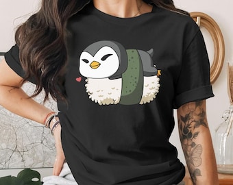 Cute Sushi Penguin T-Shirt, Japanese Anime Gift, Kawaii Anime Sushi Shirt, Cute Japan Manga Art