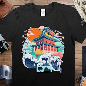 Vibrant Japanese Temple Art T-Shirt, Colorful Aesthetic Tee, Cultural Heritage, Unisex Graphic Shirt, Gift for Travel Lovers image 1