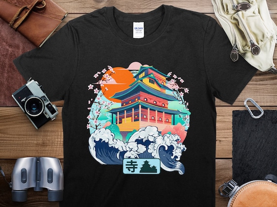 Vibrant Japanese Temple Art T-Shirt, Colorful Aesthetic Tee, Cultural Heritage, Unisex Graphic Shirt, Gift for Travel Lovers