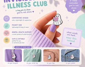 Invisible Illness Club Enamel Pin | Chronic Illness Gift | Mental Health Awareness Badge | Spoonie Pin | Pandology Pastel Aesthetic