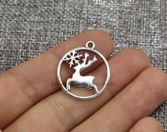 トナカイ 鹿の頭チャーム 動物チャーム アンティークシルバートーン 44
