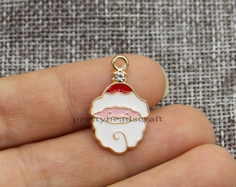 10 Santa Claus Charms Xmas Christmas Holiday Charms Crafts Supplies Jewelry Making DIY Gold Plated Enamel 25x34mm