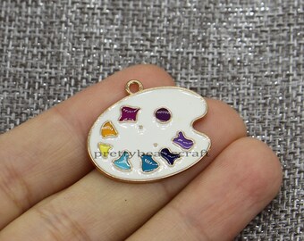 10 Paint Palette Charms Artists Painting Tools Charms Gold Plated Tone Enamel Charms DIY Crafting Supplies 23x28mm