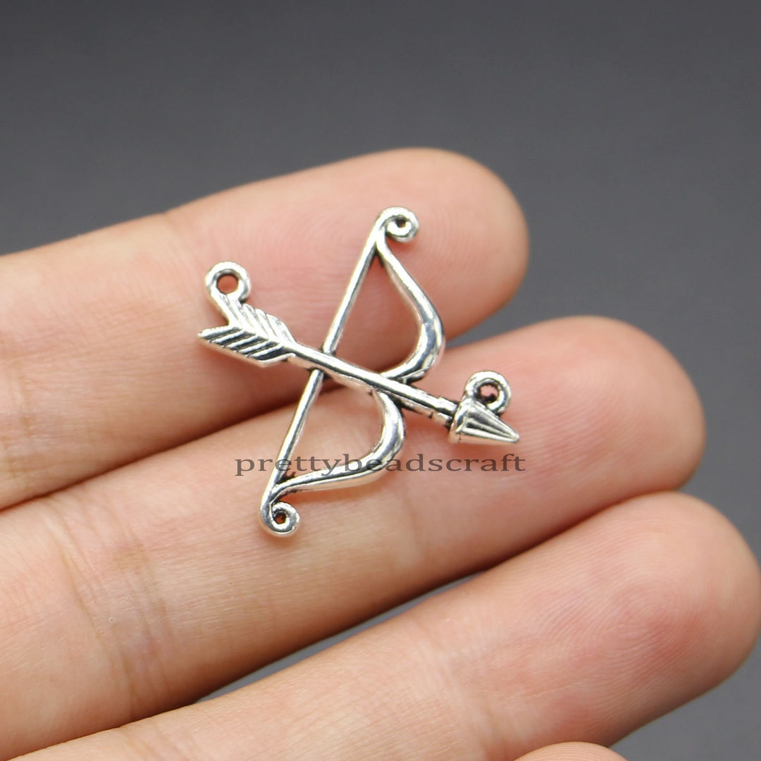 25 Bow and Arrow Archery Charms Jewelry DIY Crafts Supplies Antique