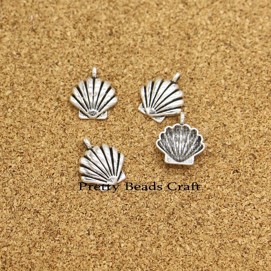 50 Shell Charms Sea Shell Beach Charm Crafts Supplies Antique Silver ...