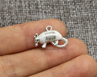 25 Armadillo Charm Pendants Endangered Species Charms Mammal Animal Wholesale Charms Antique Silver Tone 19x13mm