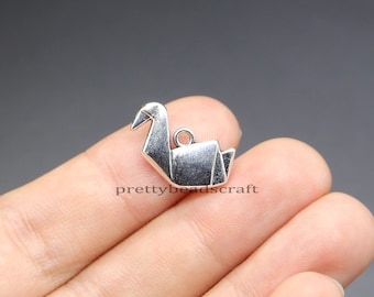 20 Origami Kranich Charms Anhänger Papier Vogel Kranich Charms Schmuck DIY Basteln Zubehör Antik Silber Ton 18x11mm