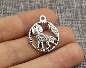 20 Large Howling Wolf Charms Pendants Wildlife Animal Wolves Charm Crafts Supplies Antique Silver Tone 21x25mm