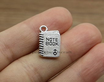 20 Notizheft Notizbuch Charms Lehrer Schule Büro Schüler Charm Basteln Zubehör Antik Silber Ton 11x18mm