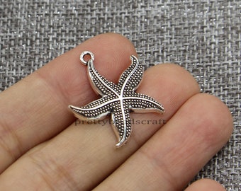 15 sjöstjärnor berlocker strand hav hav berlocker gör-det-själv-hantverk smyckestillverkning antik silverfärg 23 x 26 mm