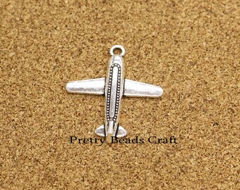 8 Vintage Style Antique Silver Tone Airplane Charms – TT105