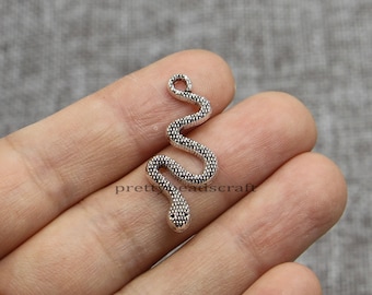 20 Snake Charms Cobra or Serpent Pendants Jewelry DIY Crafts Supplies Antique Silver Tone 14x31mm