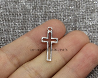 50 Cross Charms Religious Faith Christian Bulk Charms DIY Wholesale Jewelry Making Charms Antique Silver Tone 11x23mm