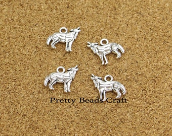 30 Wolf Charms Wildlife Animal Wolves Charm Crafts Supplies Antique Silver Tone 17x14mm PB4113