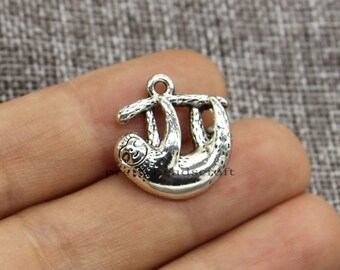 10 Sloth Charm Crafts Supplies Zoo Animal Charm Antique Silver Tone 19x20mm