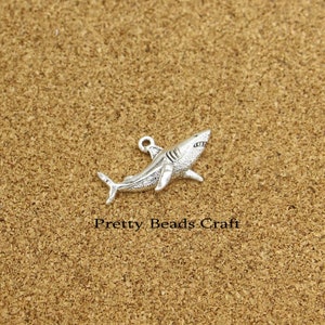 12 Shark Charms Sea life Charm Pendants Crafts Supplies Antique Silver Tone 33x19mm PB4092