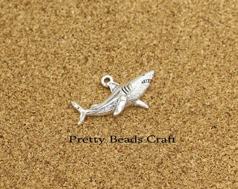 12 Shark Charms Meer Leben Charme Anhänger Handwerk Liefert Antikes Silber Ton 33x19mm PB4092