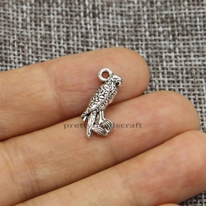 35 Parrot Charm Pendants Macaw Bird Charms Antique Silver Tone 9x18mm