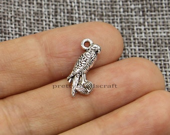 35 Parrot Charm Pendants Macaw Bird Charms Antique Silver Tone 9x18mm