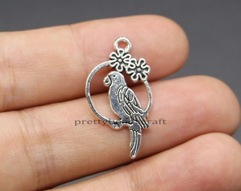 25 Parrot Charms Zoo Bird Charms Jewelry DIY Crafts Supplies Antique Silver Tone 15x28mm