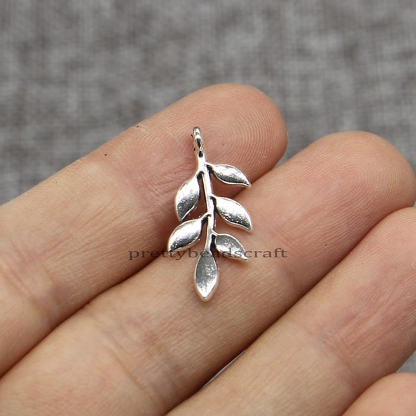 20pcs Curved Leaf Charm Tree Branch Twig Charm Crafts Jewelry Making Supplies Antique Silver Tone 11x24mm