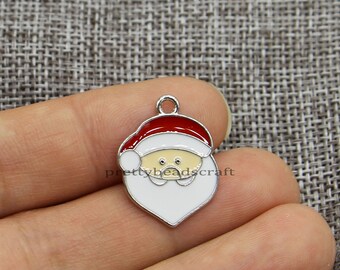 10 Santa Claus Charms Xmas Christmas Holiday Charms Crafts Supplies Jewelry Making DIY Gold Plated Enamel 17x23mm