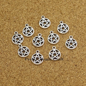 50 Pentagram Charms Five-pointed Star Bulk Charm Crafts Supplies Antique Silver Tone 12x15mm PB4107