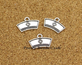 50pcs Nurse Cap Hat Charms Nurse Bulk Wholesale Charms Pendants DIY Jewelry Making 20x14mm PB4095