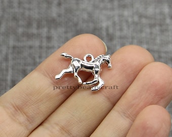 20pcs Galloping Horse Charms Running Horse Crafts Jewelry Making Supplies Antique Silver Tone 14x20mm