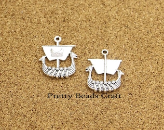 15 Sailboat Charms Sailing Boat Charm Double Sided Crafts Supplies Antique Silver Tone 21x26mm PB4089