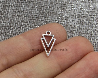 50pcs Small Double Triangle Earring Drops Bulk Wholesale Charm DIY Craft Supplies Antique Silver Tone 9x16mm