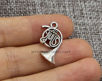 20 French Horn Charms Pendants Orchestra Music Charm Crafts Supplies Antique Silver Tone 13x23mm
