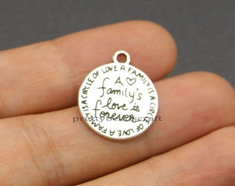 30 a family es love is forever Charms Rund Wort Doppelseitige Charms Schmuck DIY Bastelzubehör Antik Silber Ton 17x20mm