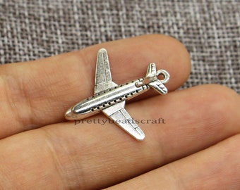 20 Airplane Charms Air Plane Jet Charm Pendants Crafts Supplies Jewelry Accessories Antique Silver Tone 25x26mm