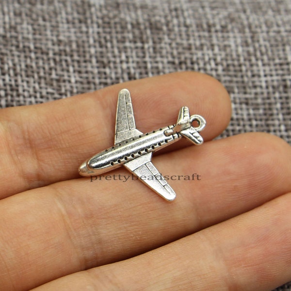20 Airplane Charms Air Plane Jet Charm Pendants Crafts Supplies Jewelry Accessories Antique Silver Tone 25x26mm